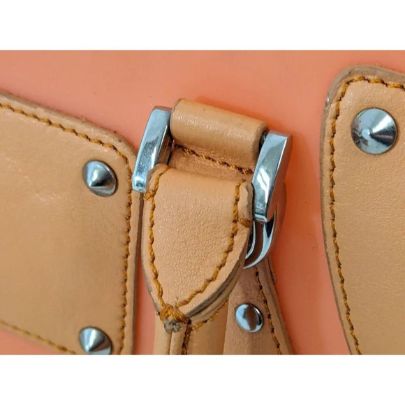 Besso Designer Leather Handbag Orange Purse Silver Stud ID Tag Style No. 2494 - Picture 5 of 10